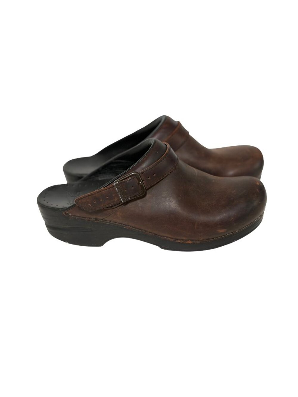 Dansko Womens 39 Ingird Brown Clog Mule Shoes buckle detail Leather Slip On